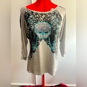 Harley-Davidson Blue Gray Graphic 3/4 Sleeve T-Shirt size XL